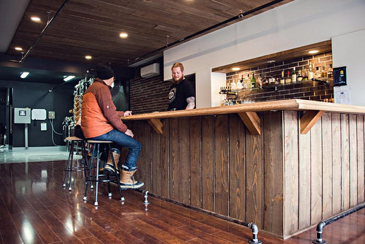 At the tasting bar at Monashee Craft Distillery